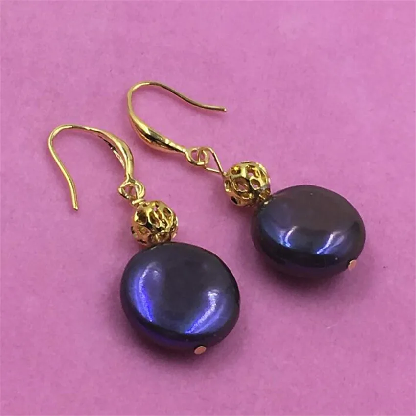 15-16mm baroque Peacock blue pearl earrings hook dangler Jewelry earbob natural Fine party irregular Gift women Cultured | Украшения и