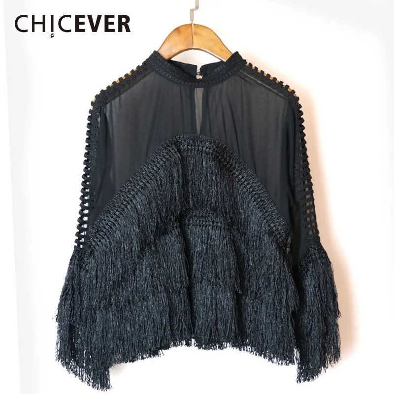 CHICEVER шифоновые блузки женские рубашки Топы стоячий воротник выдалбливают