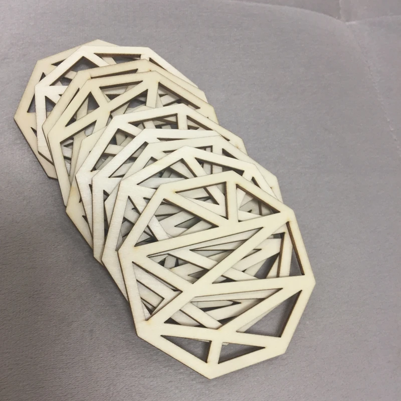 

set of 50 geometric laser cut wooden modern drink coasters 8x8cm