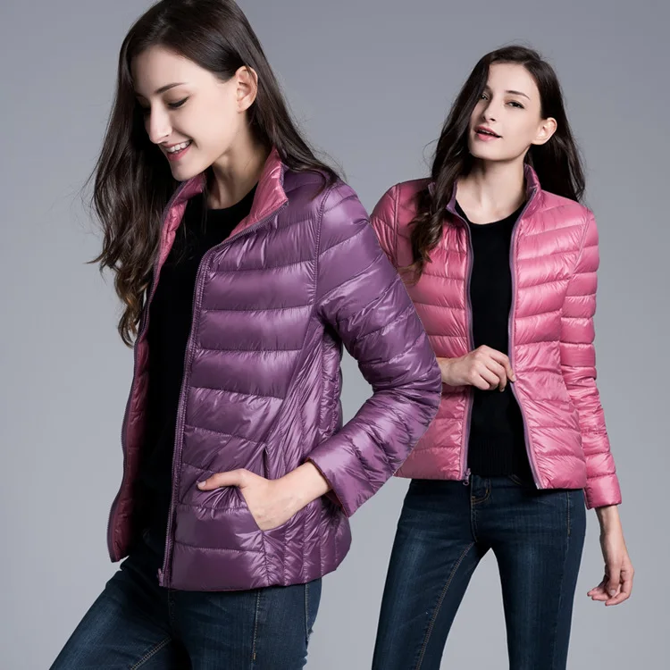Women's Down Cotton Jacket  Winter New Double-sided Short Slim Thin Two-faced Stand-up Collar Down Cotton