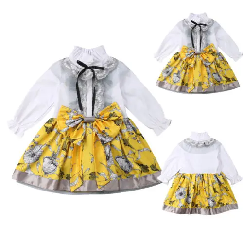 2019 Baby Girls Princess Shirt Long Sleeve Print Patchwork Mini Tutu Dress Kids Party Wedding Pageant Fashion Dresses12M-5T | Детская