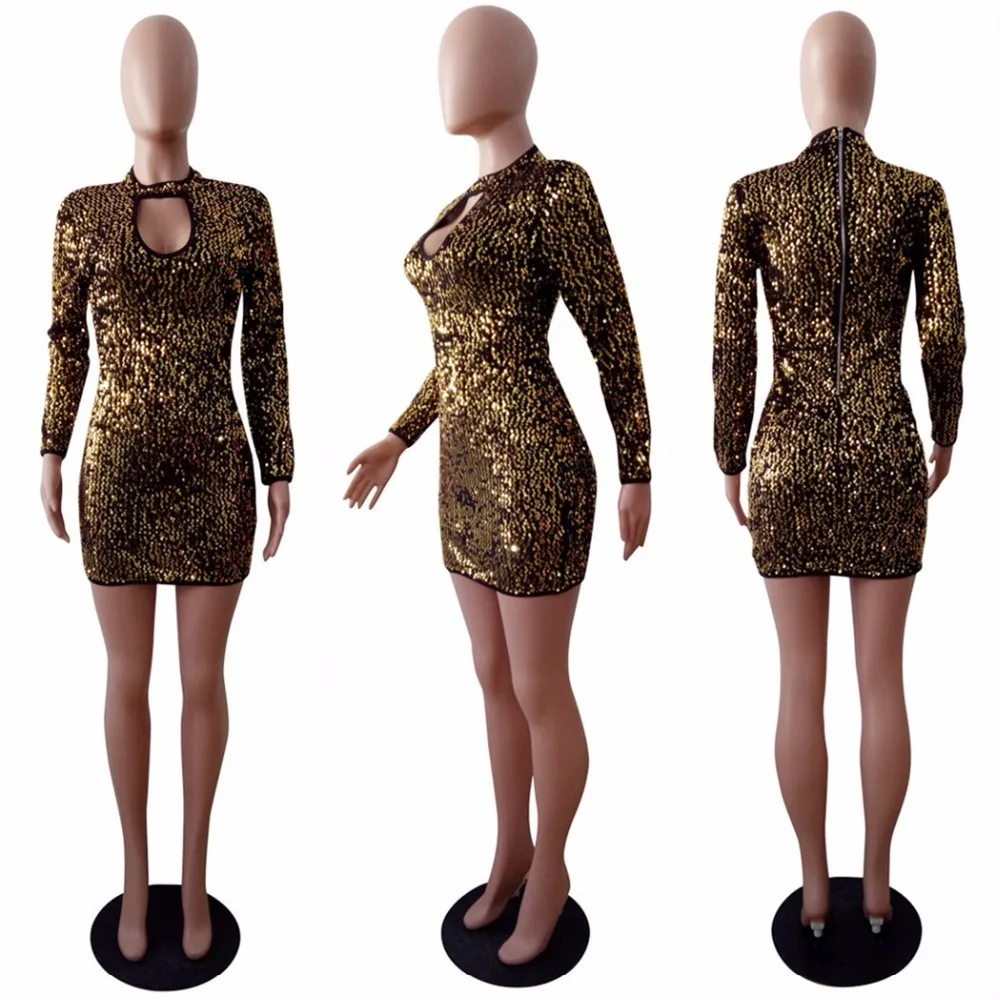 Золотое блестящее платье с блестками для женщин vestido Сексуальное вечернее