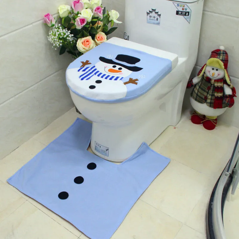 Happy Snowman Toilet Seat Cover Rug Bathroom Product Set Winter Christmas Home Decoration Household Merchandises | Дом и сад