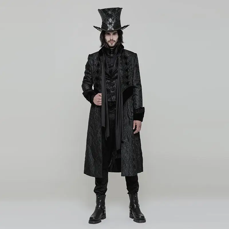 Мужское жаккардовое облегающее длинное пальто в стиле панк стимпанк Y 874|Плащи и