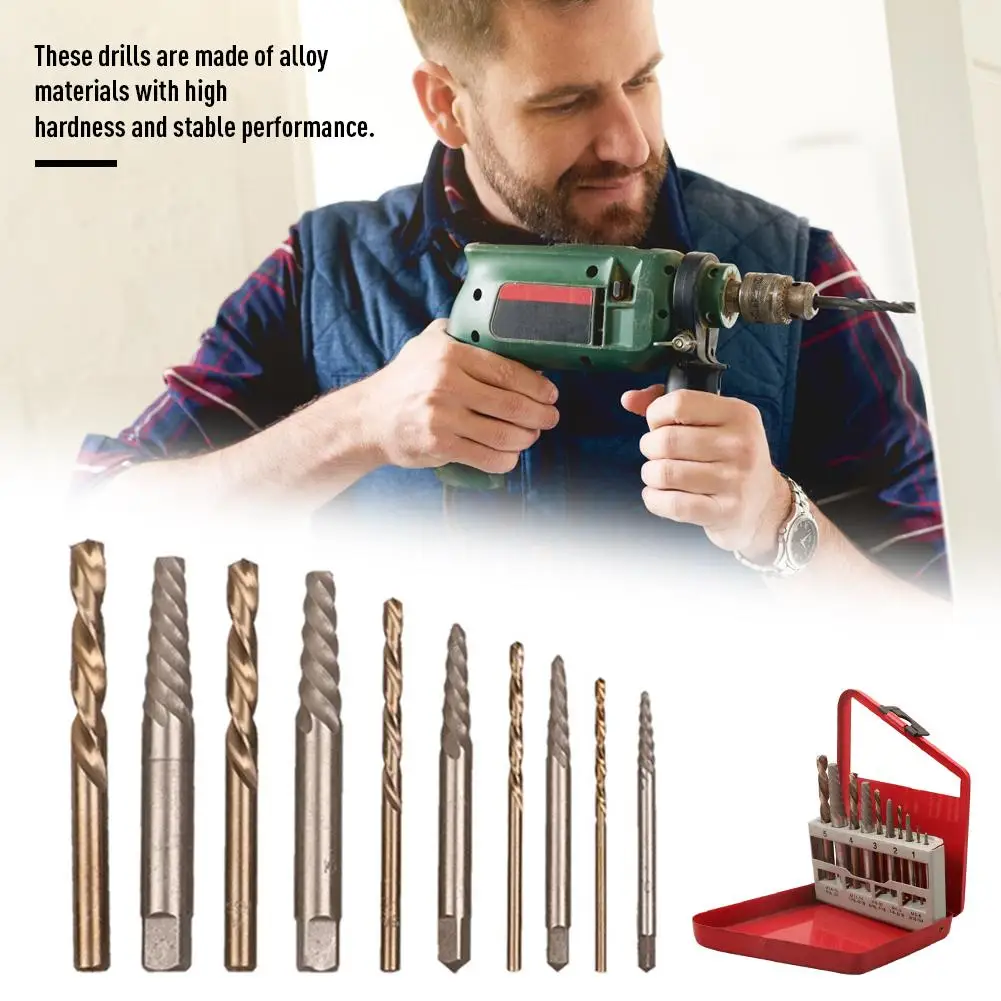 

Набор для извлечения винтов, комплект из 10 предметов, чугунная коробка, дюймовый экстрактор дрелей, инструмент для удаления плохих винтов, о...