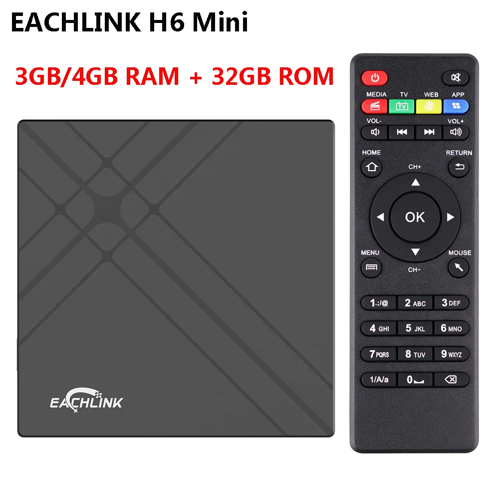 Мини ТВ приставка EACHLINK H6 Android 7 0 3/4 ГБ 32 2 4G Wi Fi 100 Мбит/с BT4.1 6 K H.265|ТВ-приставки и