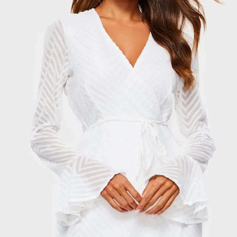 White Midi Dress Women Simple Elegant Slim Boho Travel Spring 2019 Stylish Striped Ruffles Sexy Deep V Beach Wrap Dresses Female | Женская