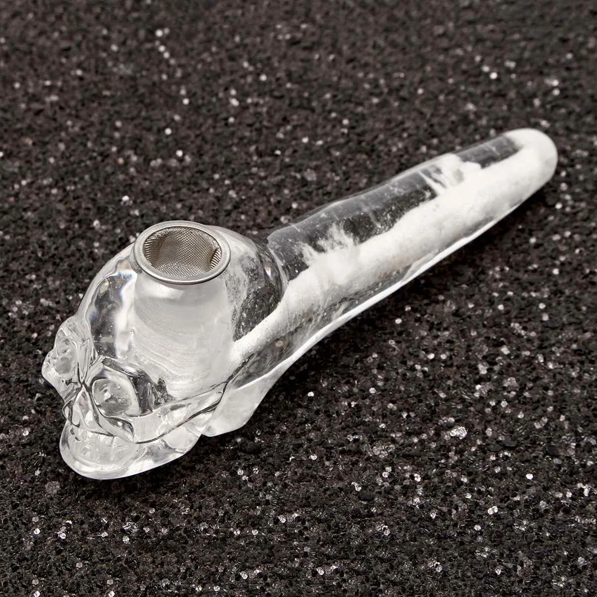 

White Natural Quartz Clear Crystal Obsidian Skull Crystal Pipes Healing Crystal Wand Pipe For Home Decor 100-110mm