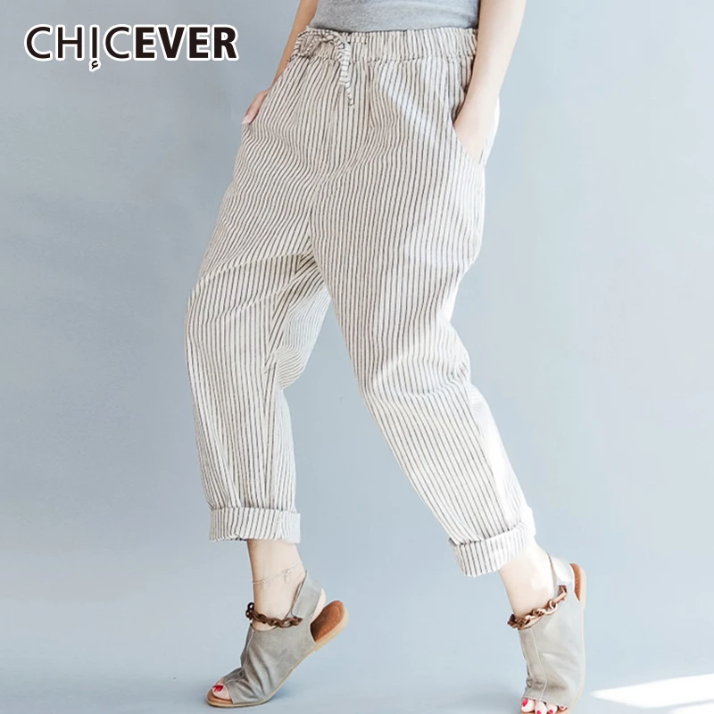 Женские брюки в полоску CHICEVER эластичные шаровары Deawstring Повседневная модная