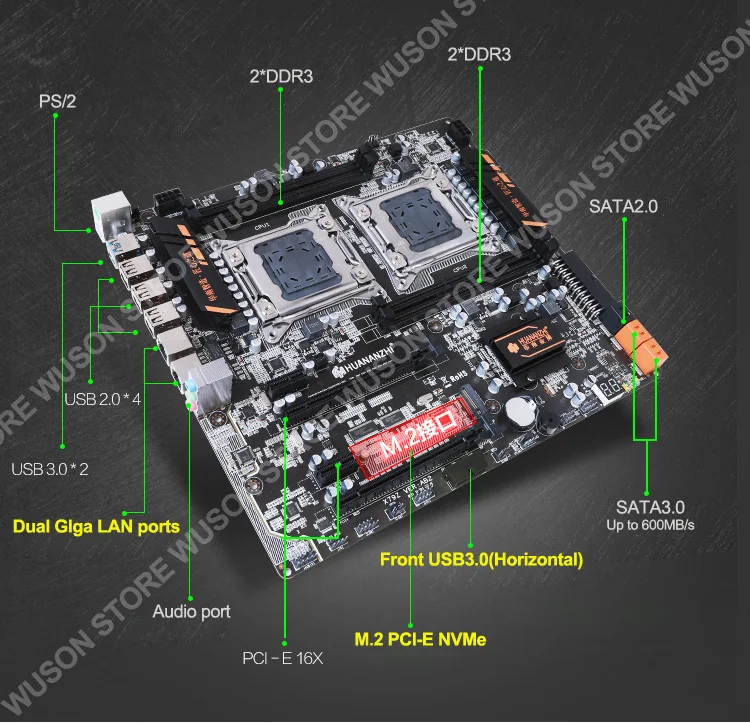 Billig HUANANZHI X79-4D M.2 Slot Motherboard Mit Dual CPU Intel Xeon E5 2680 V2 RAM 64G(4*16G) Computer Hardware DIY Auf Verkauf