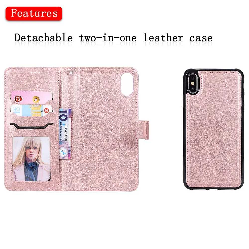Чехол kisscase для iPhone XS чехол MAX XR кожаный бумажник 2 в 1 Магнитный съемный флип кейс 5