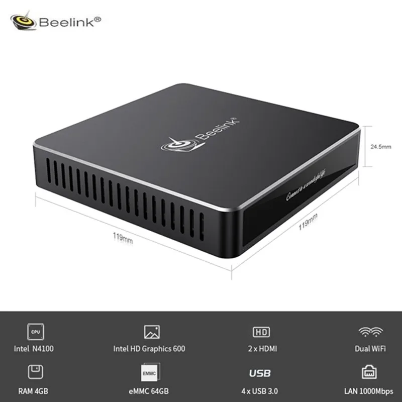 Beelink N41 N4100 мини ПК Intel Близнецы озеро HD Графика 600 6 ГБ Оперативная память 128 Гб SSD 2 4G
