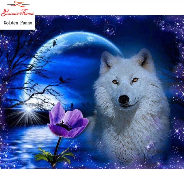 Golden Panno 5DDIY Diamond Painting Embroidered Cross Stitch Wolf Painting Rhinestone Full Square Diamond Mosaic Painting