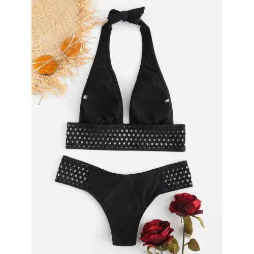 Женский сексуальный комплект бикини однотонный купальник с вырезами купальный