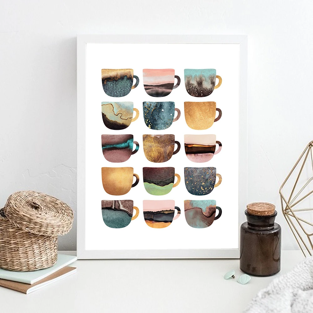 

Simple landsacpe Cups Wall Art Nordic Poster Metallic Color Wall Pictures for Living Room Abstract Art Print Home Decor No Frame