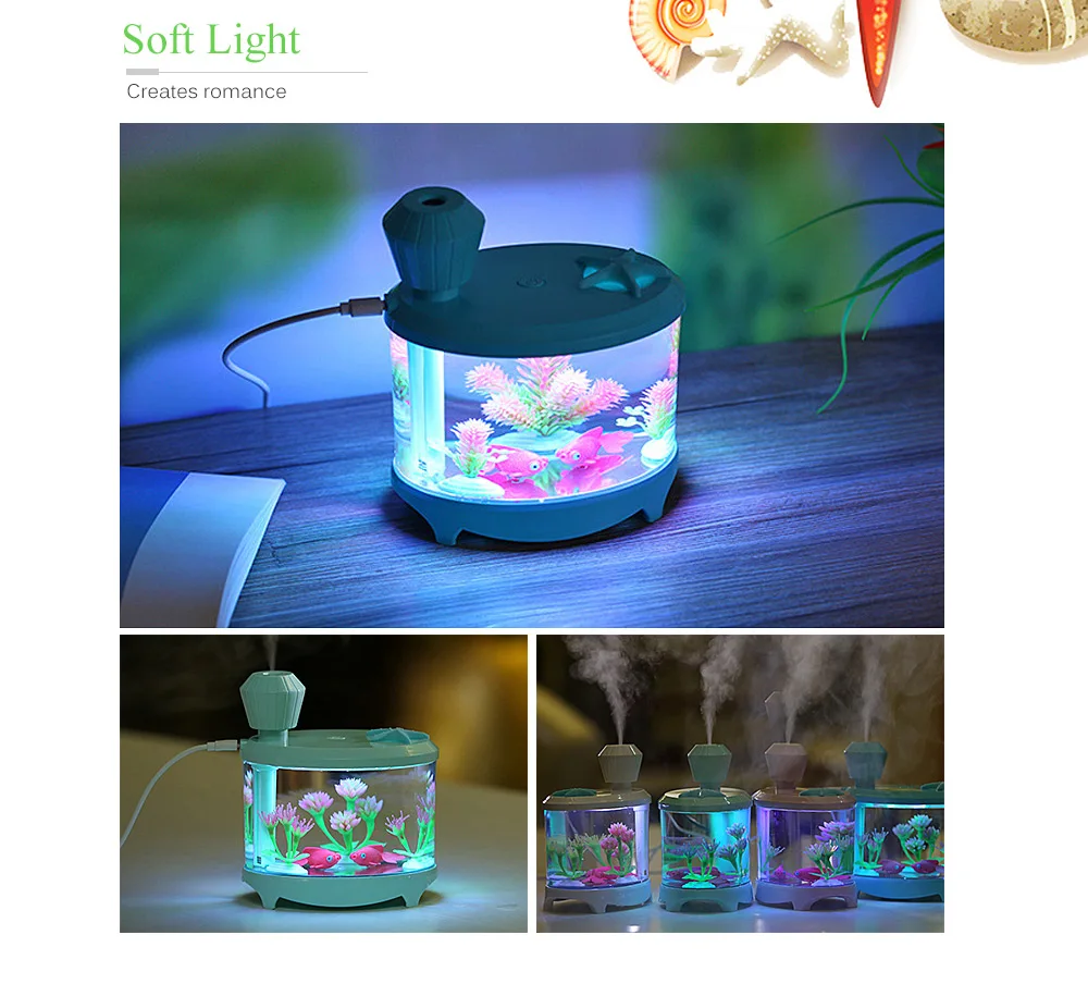 Portable 460ml Fish Tank USB Humidifiers LED Light Air Ultrasonic Humidifier Essential Oil Aroma Diffuser Mist Maker For Home |