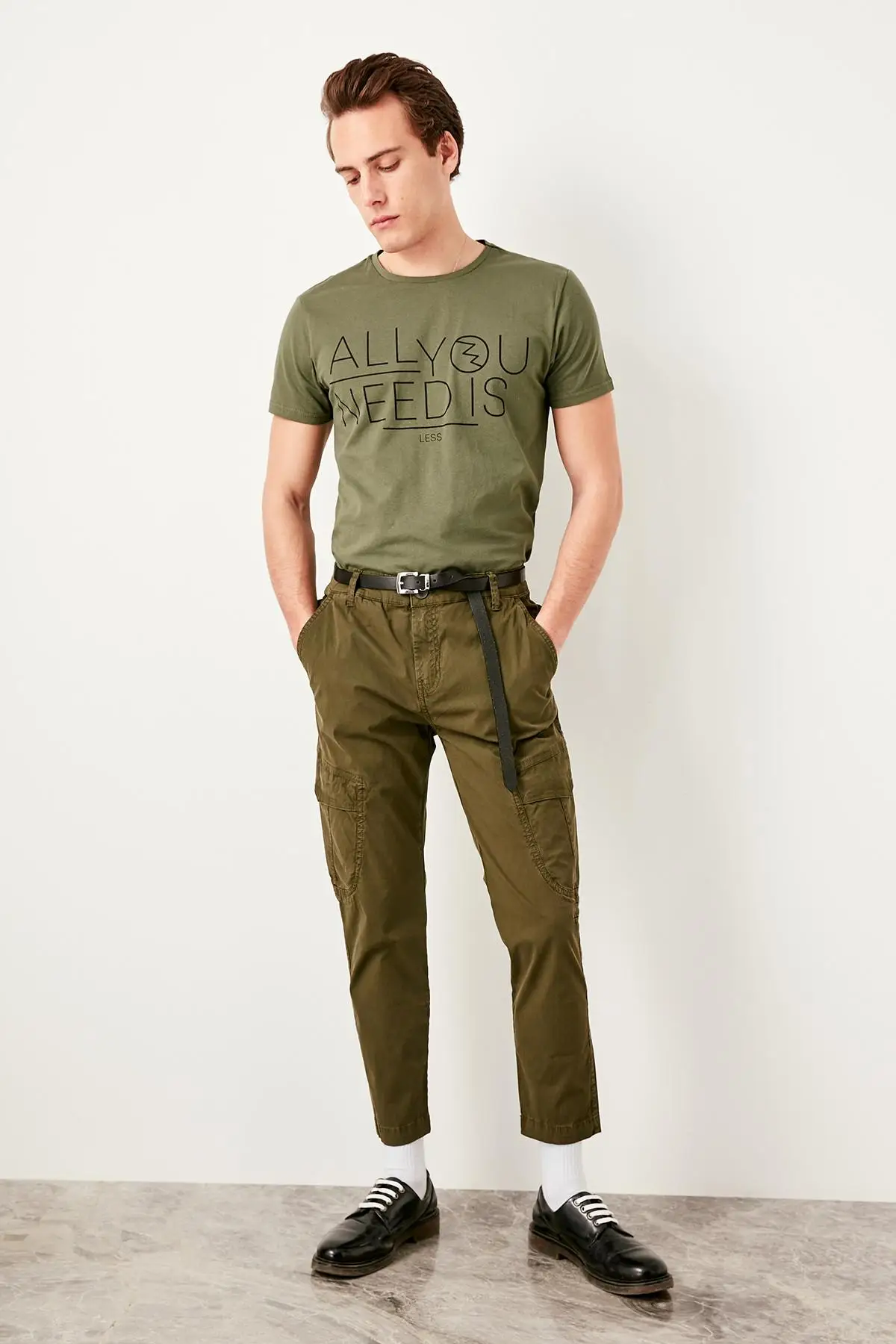 TRENDYOL человек хаки мужские Slim Fit Печатных велосипед шеи Футболка TMNSS19BO0036|Футболки|