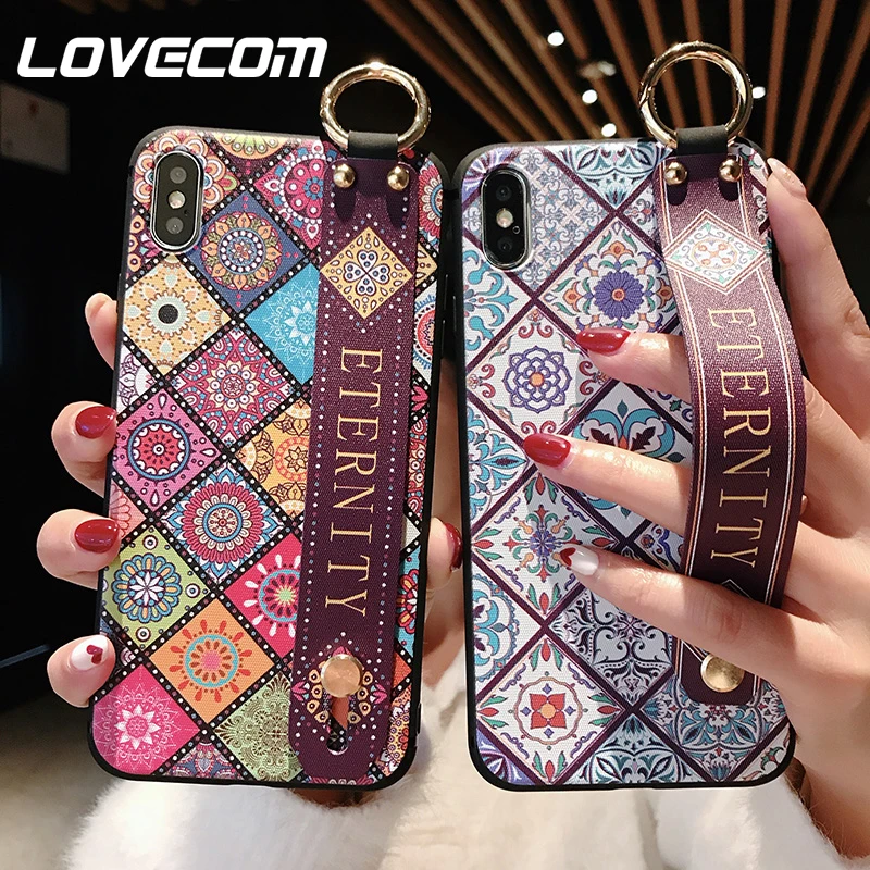Чехол LOVECOM в стиле ретро с цветочным ремешком на запястье для телефона iPhone 12 11 Pro Max