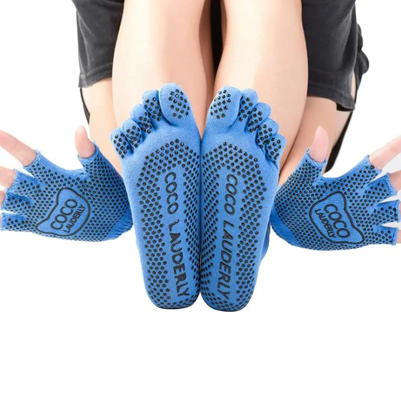 1 Pair Yoga Toe Socks + Nonslip Gloves Set Full/Half Finger Suit Pure Cotton Sweat Absorbing Sports | Спорт и развлечения