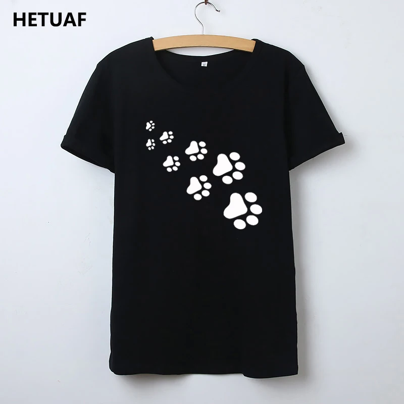 HETUAF Kawaii Cat лапы Графический Футболка Femme след кепки в стиле футболка для женщин