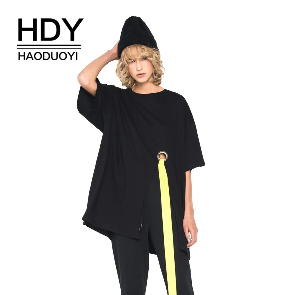 HDY Haoduoyi/Летняя футболка новая простая черная для девочек с короткими рукавами и