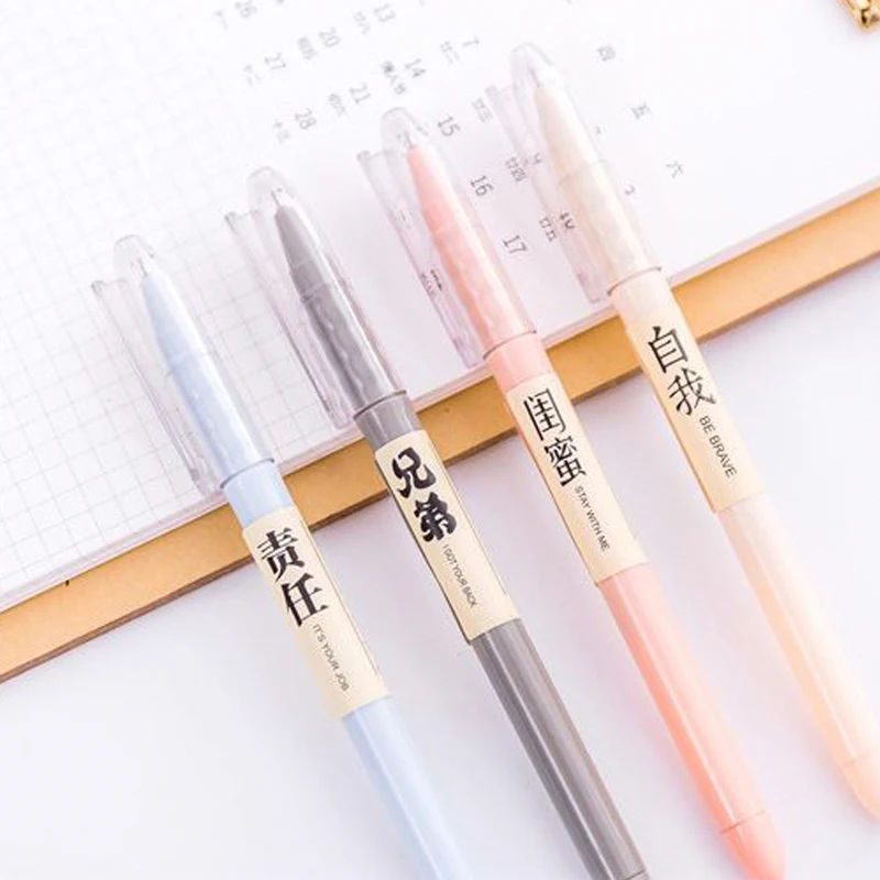 

Cute Pure Color Chinese Words Gel Pen Kawaii Pen for School Student Stationery 0.5mm Black Ink Office Cute School Supplies