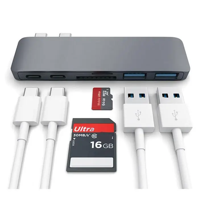 6 in1 USB C концентратор двойной адаптер многопортовое кард ридер зарядка PD для MacBook