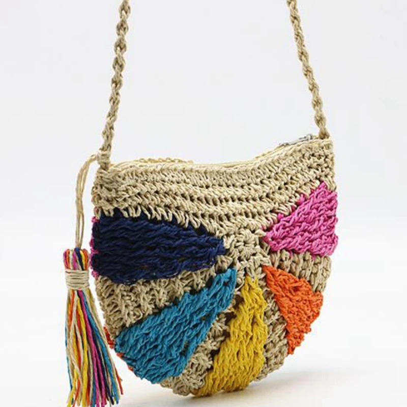 Модные летние пляжные сумки кроше цветная соломенная сумка богемная