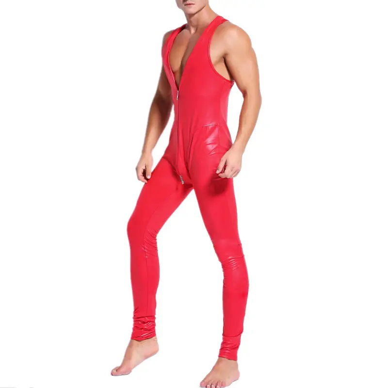 

Комбинезон мужской из искусственной кожи, на молнии, без рукавов, комбинезон со шнуровкой