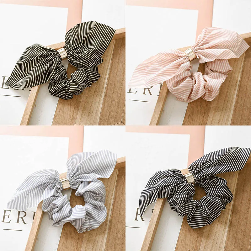Blue Round Alloy Rabbit Ear Navy 1PC Girls Elastic Circle Women Adjustable Pink Chiffon Black | Scrunchie