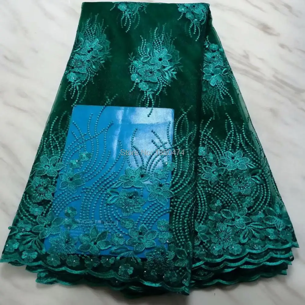 

Cheap Green African Lace Fabric 2019 High Quality Lace French Mesh Fabric Beaded Stones Nigerian Swiss Lace Fabrics For Dress PF