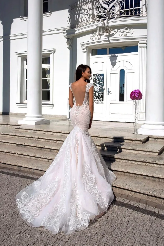 Vivian's Bridal 2018 свадебное платье с рукавами крылышками и русалочкой сексуальное