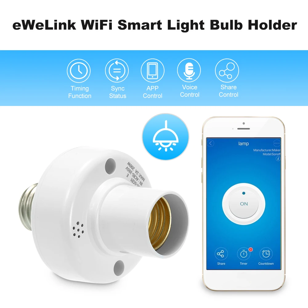 EWeLink WiFi Smart Light Bulb Holder E27 Wireless Lamp Compatible with Amazon Alexa &amp for Google Home/Nest Home | Электроника