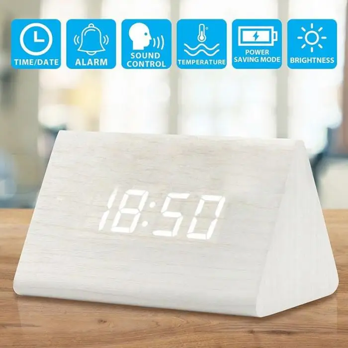 

Modern Wood Digital LED Desk Alarm Clock Thermometer Timer Calendar Home Decor FBE3