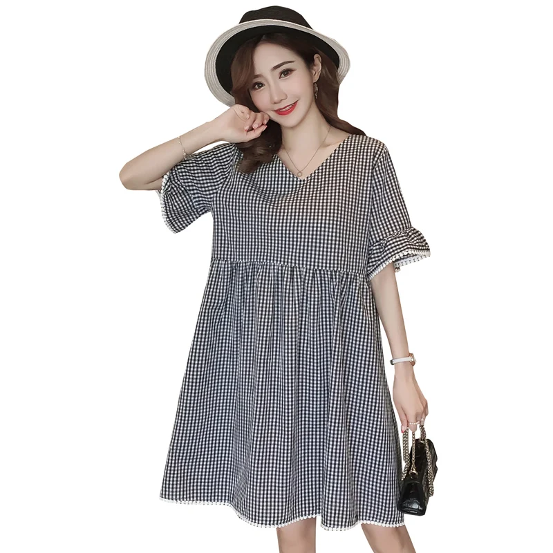 Черное/синее летнее Хлопковое платье для беременных женщин 2020 с коротким