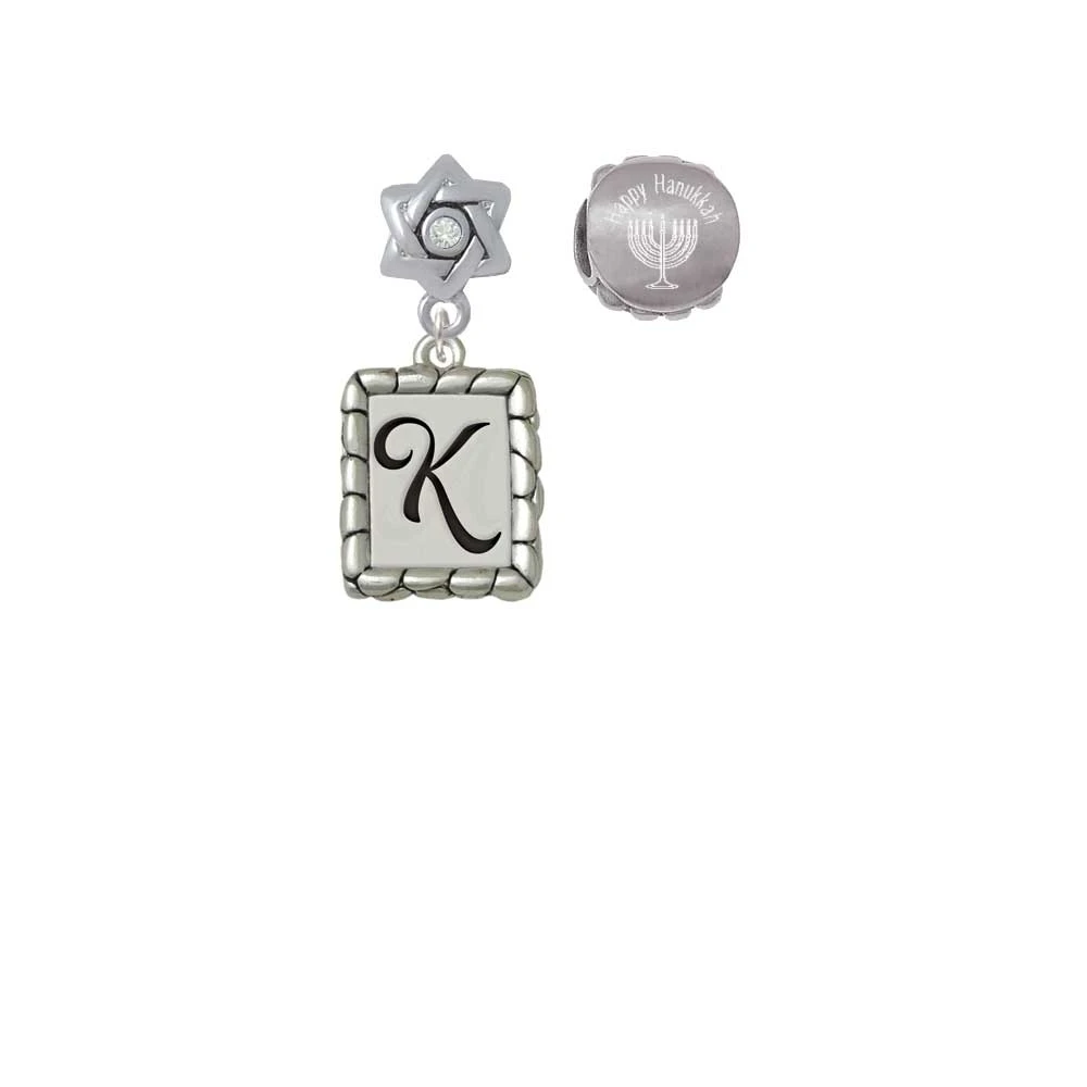 Silvertone Pebble Border Initial K Happy hanukkah Шарм бисер (набор из 2)| |