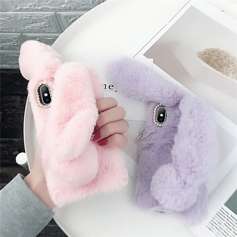 Lovebay Luxury Rabbit Fashion Case For iPhone 6 6s Plus 7 8 X XR Animal Hair TPU Cell Phone Cover XS MAX Cases |