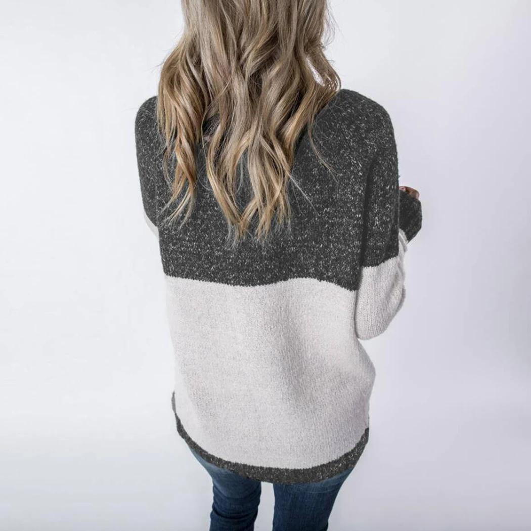 Autumn Winter Long Sleeve Sweater Women Patchwork Tops Womens O-Neck Loose Pollovers Knitting Femme Plus Size |