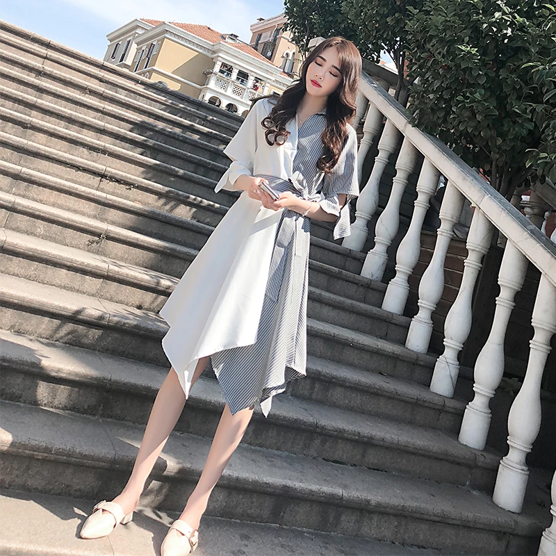 

Cold Wind Women's Dress Female Summer casual dress 2019 new tide Korean version Dresses women irregular mosaic plus size