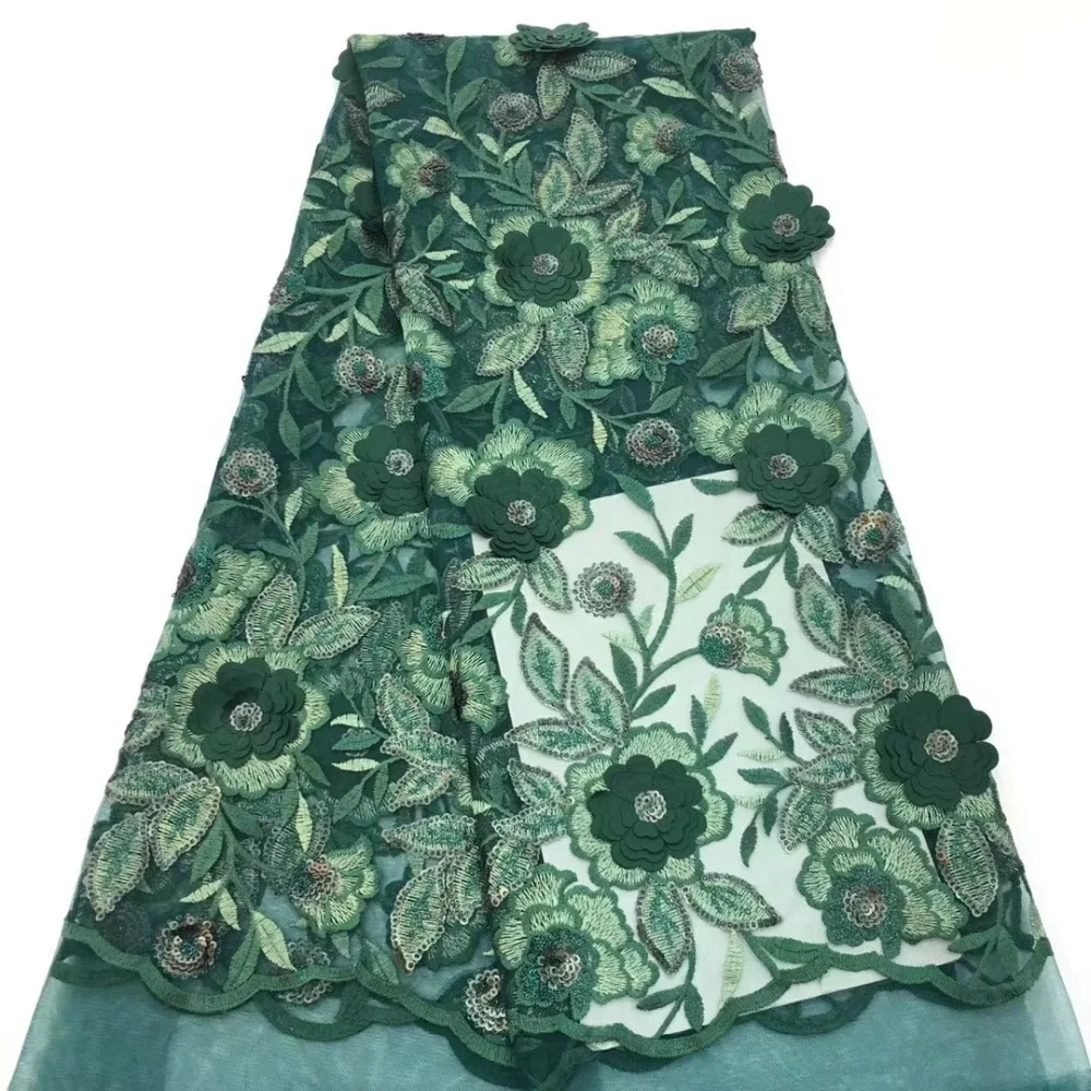 

African french mesh sequins lace fabric 3D lace fabric green 2018 high quality 3D flowers lace Nigerian lace fabrics for Aso Ebi