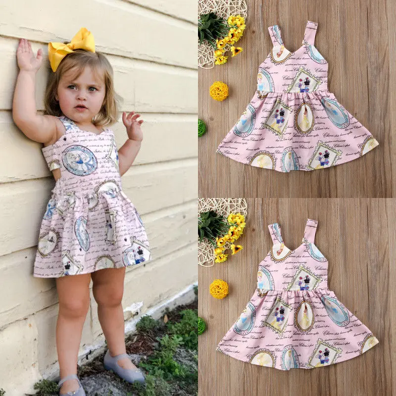Summer Sleeveless Cartoon Flower Newborn Girl Princess Dress Bowknot Bandage Kids Party Wedding Pageant Slip Pink Outfits | Детская