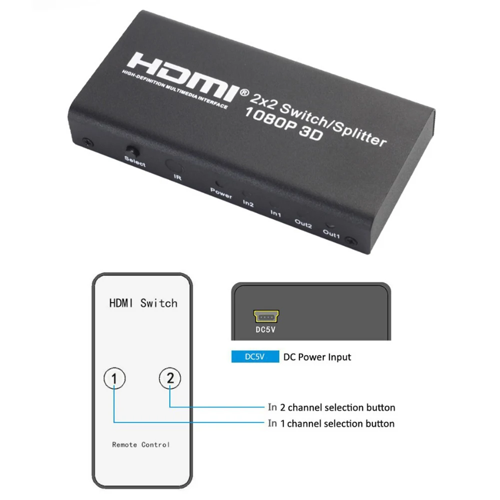 HDMI коммутатор 2x2 переключатель разветвитель два в и выхода дисплей один тот же
