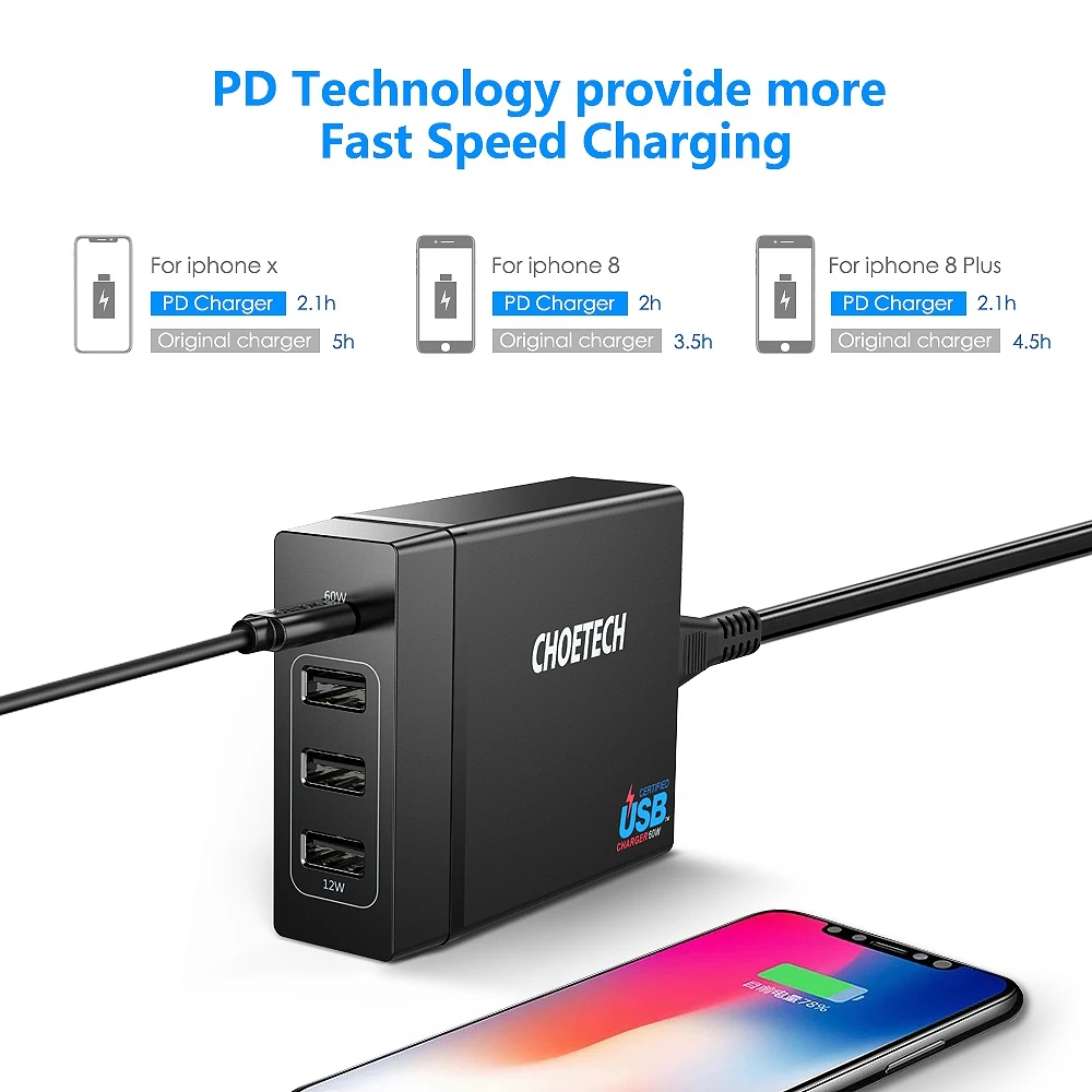 Choetech 72 Вт 4 порта Usb Type C настольная зарядная станция с доставкой питания для Iphone X 8