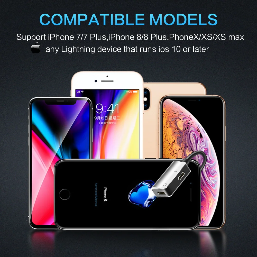 2 в 1 зарядный адаптер для iPhone 7 8 Plus X 10 11 наушники аудио сплиттер кабель поддержка