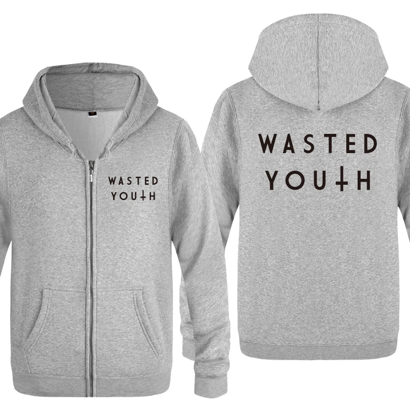 

Wasted Youth Inverted Cross Novelty Creative Sweatshirts Men 2018 Mens Zipper Hooded Fleece Hoodies Cardigans