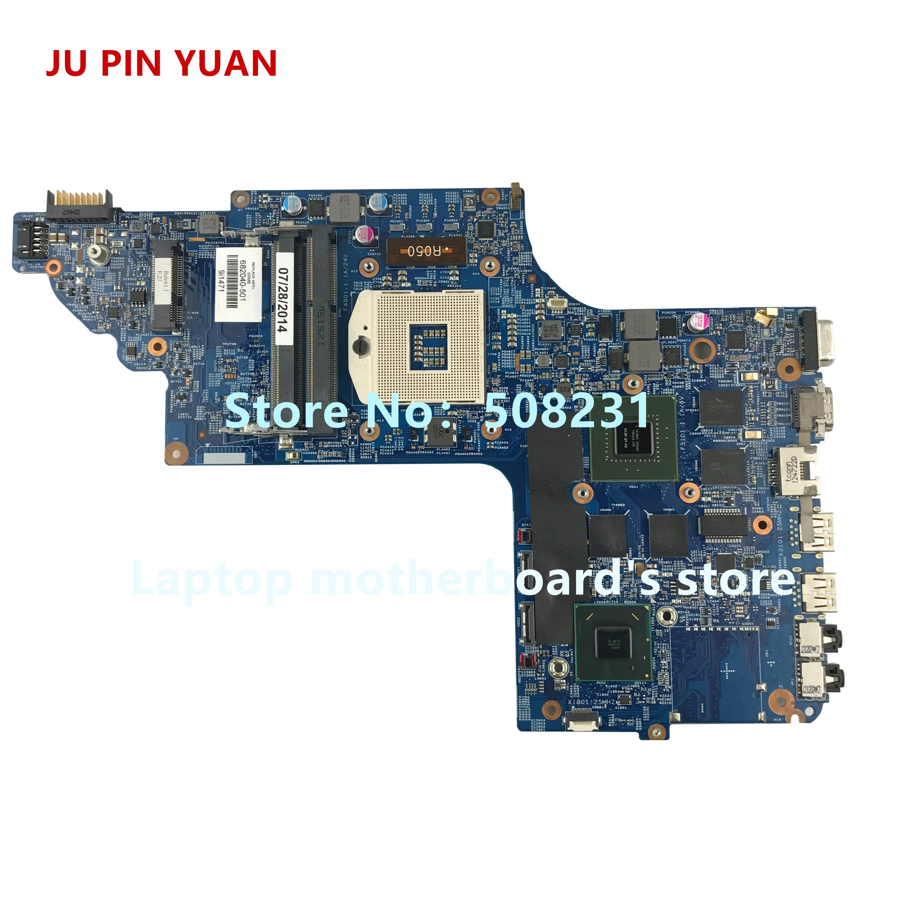 

JU PIN YUAN 682040-501 682040-001 mainboard for HP DV7 DV7-7000 laptop motherboard with HM77 630M/2G All functions fully Tested