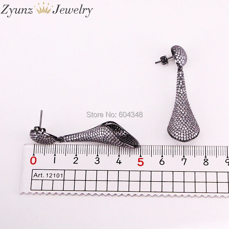 

4 Pairs ZYZ325-9951 Water-drop Metal plating Paved CZ Earrings Cap Jewelry Connector, Earring Findings
