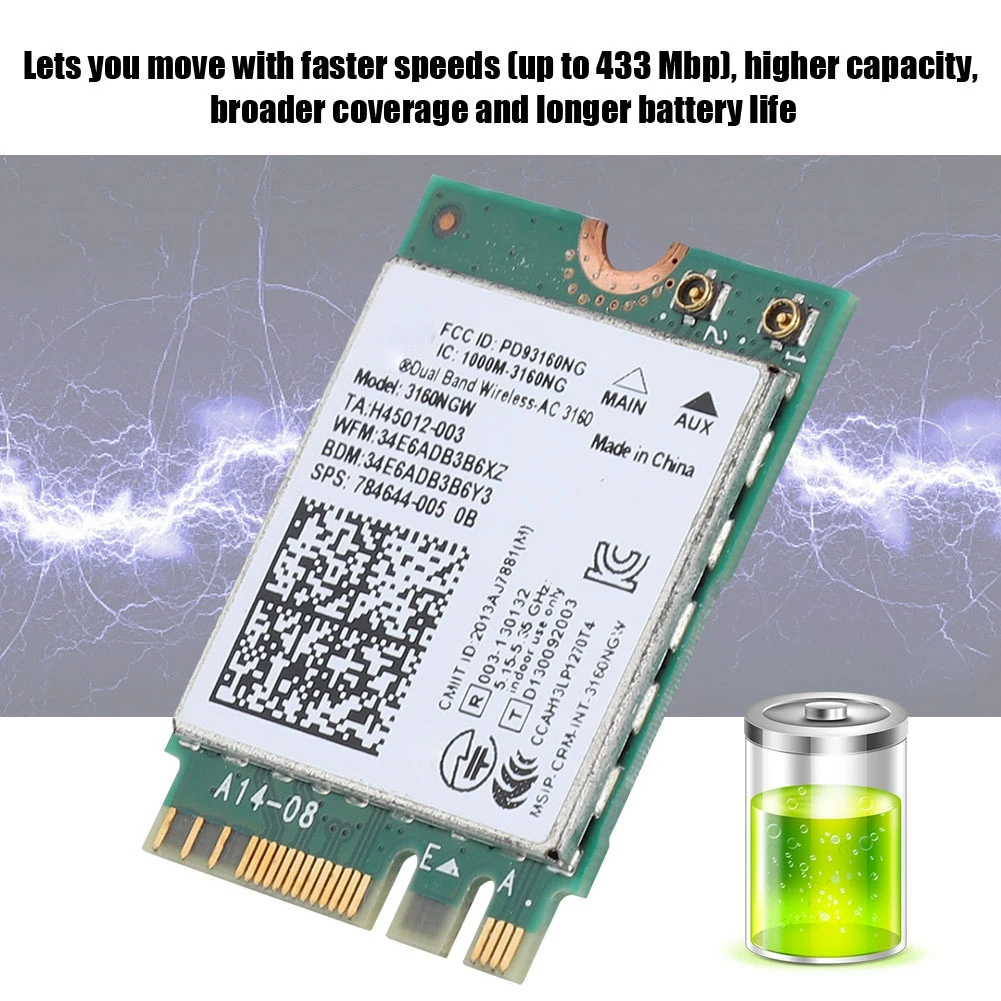 Для Intel 3160AC NGW беспроводная WIFI карта 433 Мбит/с Bluetooth 4 0 Двухдиапазонная сетевая