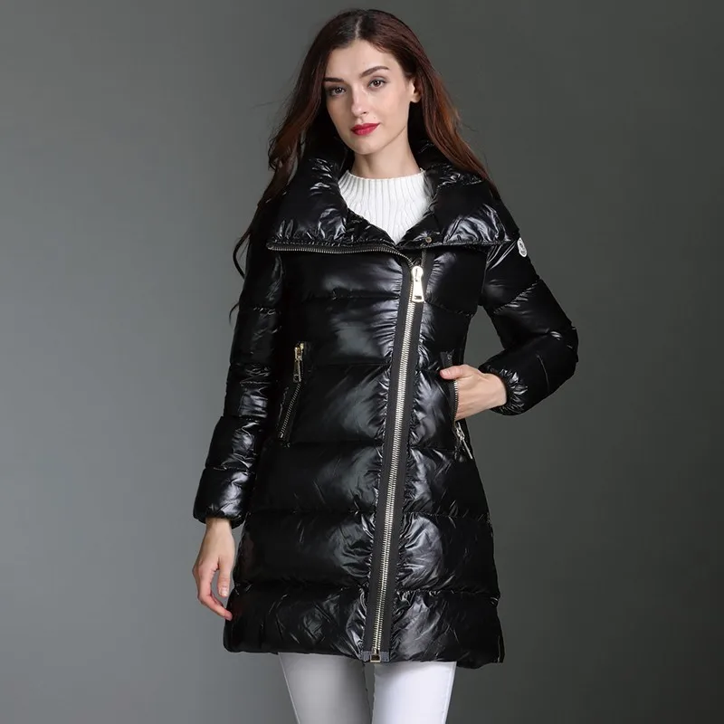 Windproof High Collar Parka 90% Down Jacket Fashion Warm Winter Jacket Women Thickening Diagonal Zipper Feather Coat Femlae L272