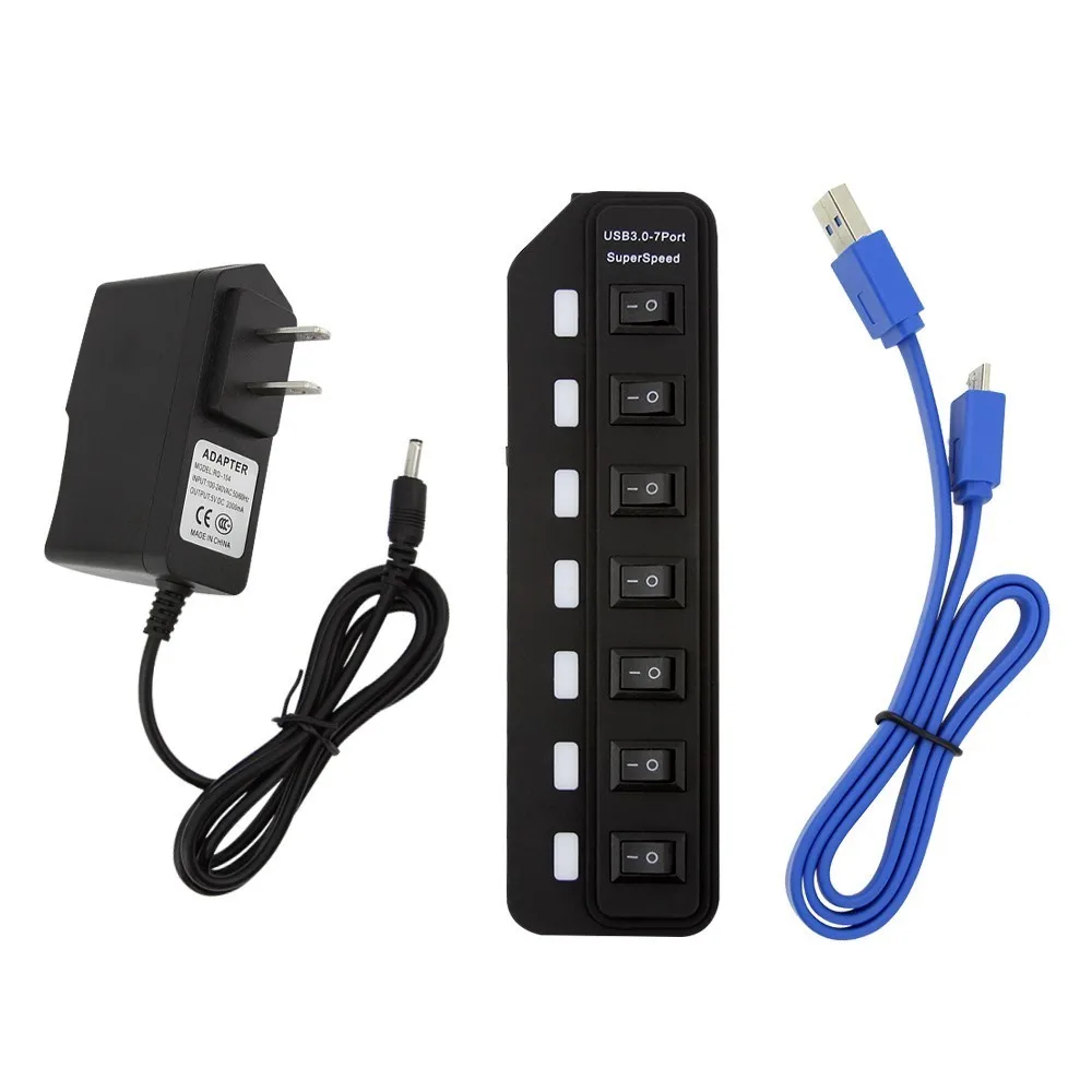 Высокоскоростной 7 портовый USB3.0 концентратор CHUYI с адаптером питания AU/UK/EU/US